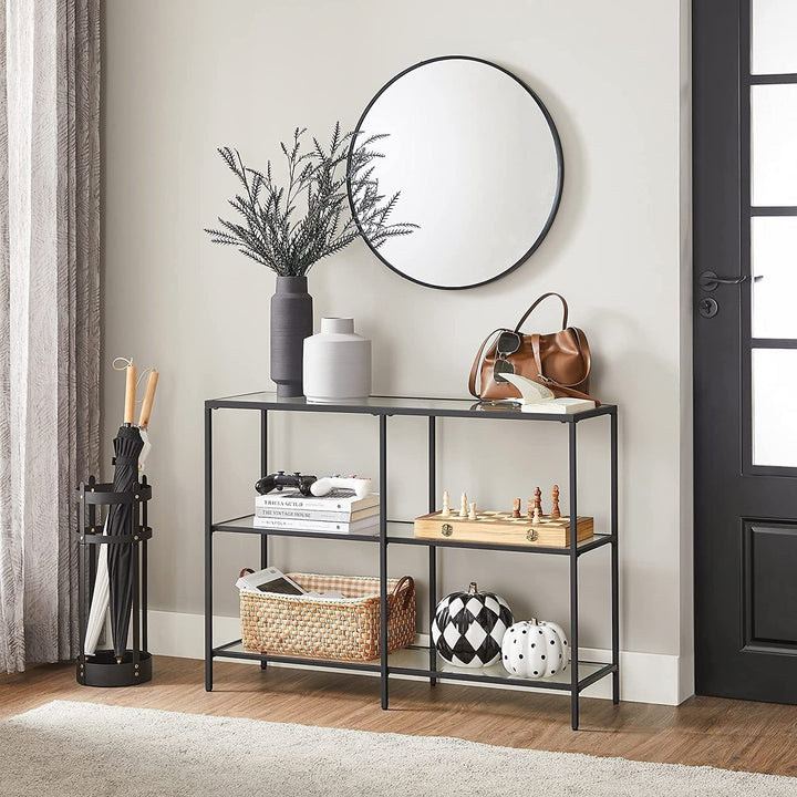 Console Sofa Table with 3 Shelves 39.4 X 11.8 28.7 Inches Steel Frame Tempered