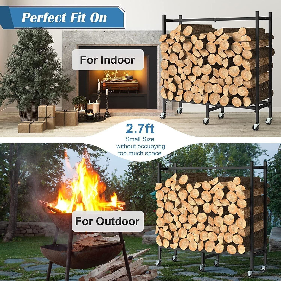 2.7ft Firewood Rack Holder with Wheels Black Metal - Diamond Home USA