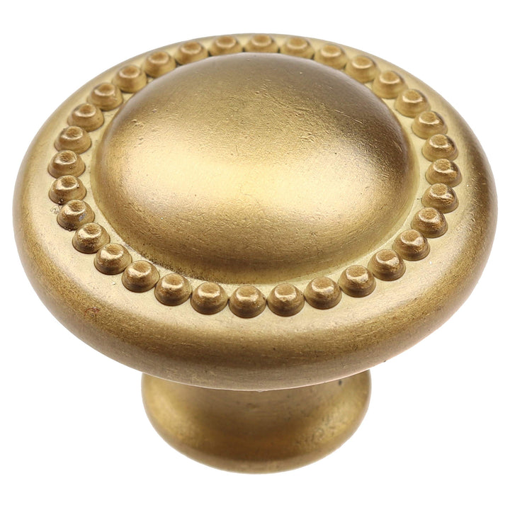 10-Pack 1-1/4-inch Round Beaded Cabinet Knob Satin Gold Modern Contemporary Zinc