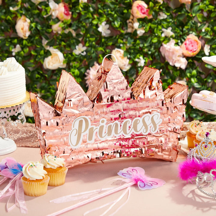 Rose Gold Crown Pinata for Girls Princess Theme Birthday Party Decorations - Diamond Home USA