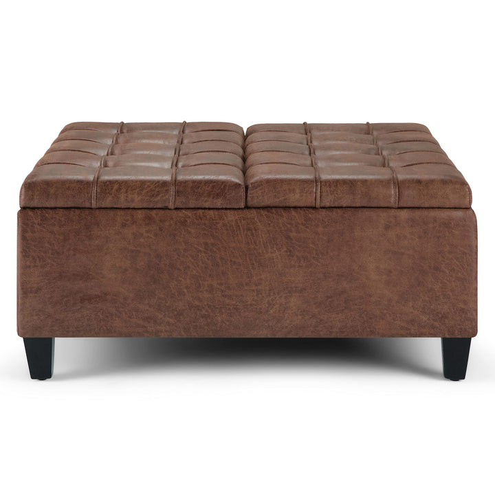 SIMPLIHOME Harrison 36 Inch Wide Square Table Lift Top Storage Ottoman Distressed