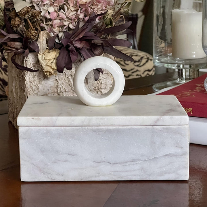 Handmade Marble Kitchen Or Jewelry Box White Bohemian Eclectic - Diamond Home USA
