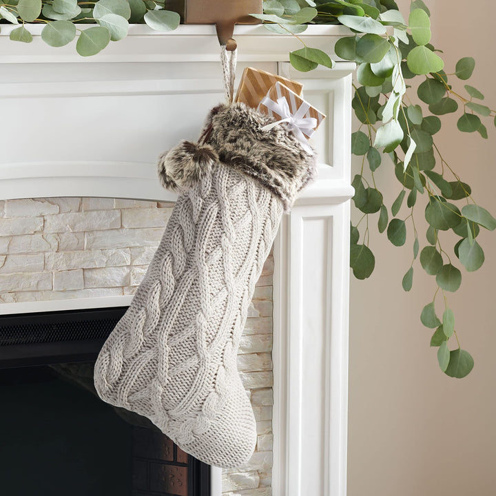 Cider Christmas Stocking (Set of 2) 8" W X 20" H Brown Ivory Cotton