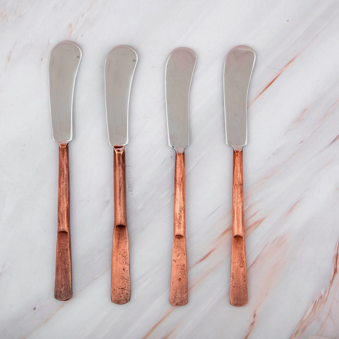 Copper Antique Butter Knife/spreader 4 Pcs. Set Bronze Stainless Steel Piece - Diamond Home USA