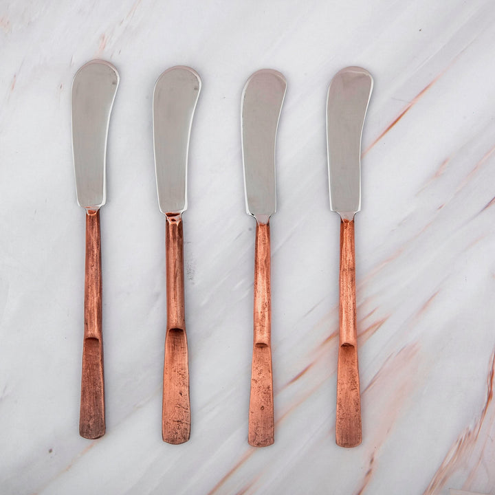 Copper Antique Butter Knife/spreader 4 Pcs. Set Bronze Stainless Steel Piece - Diamond Home USA