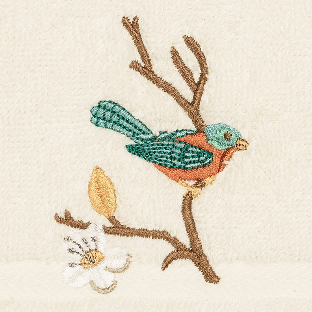 Authentic Hotel and Spa Turkish Cotton Blue Bird Embroidered Cream 4-Piece - Diamond Home USA