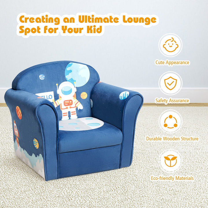 Fashion Upholstered Children Armrest Sofa W/Astronaut Pattern Blue Modern - Diamond Home USA