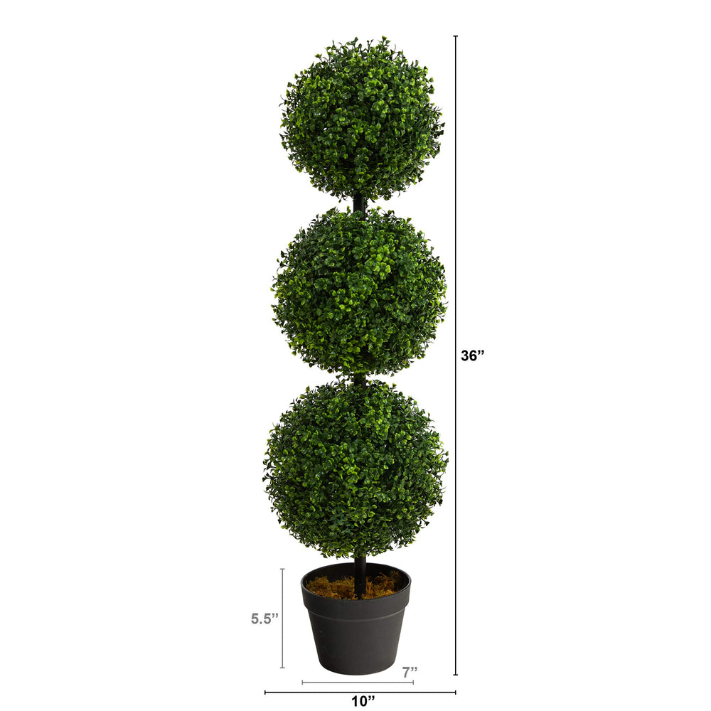Nearly Natural 3ft. Artificial Triple Ball Boxwood Topiary Tree (Indoor/Outdoor) - Diamond Home USA