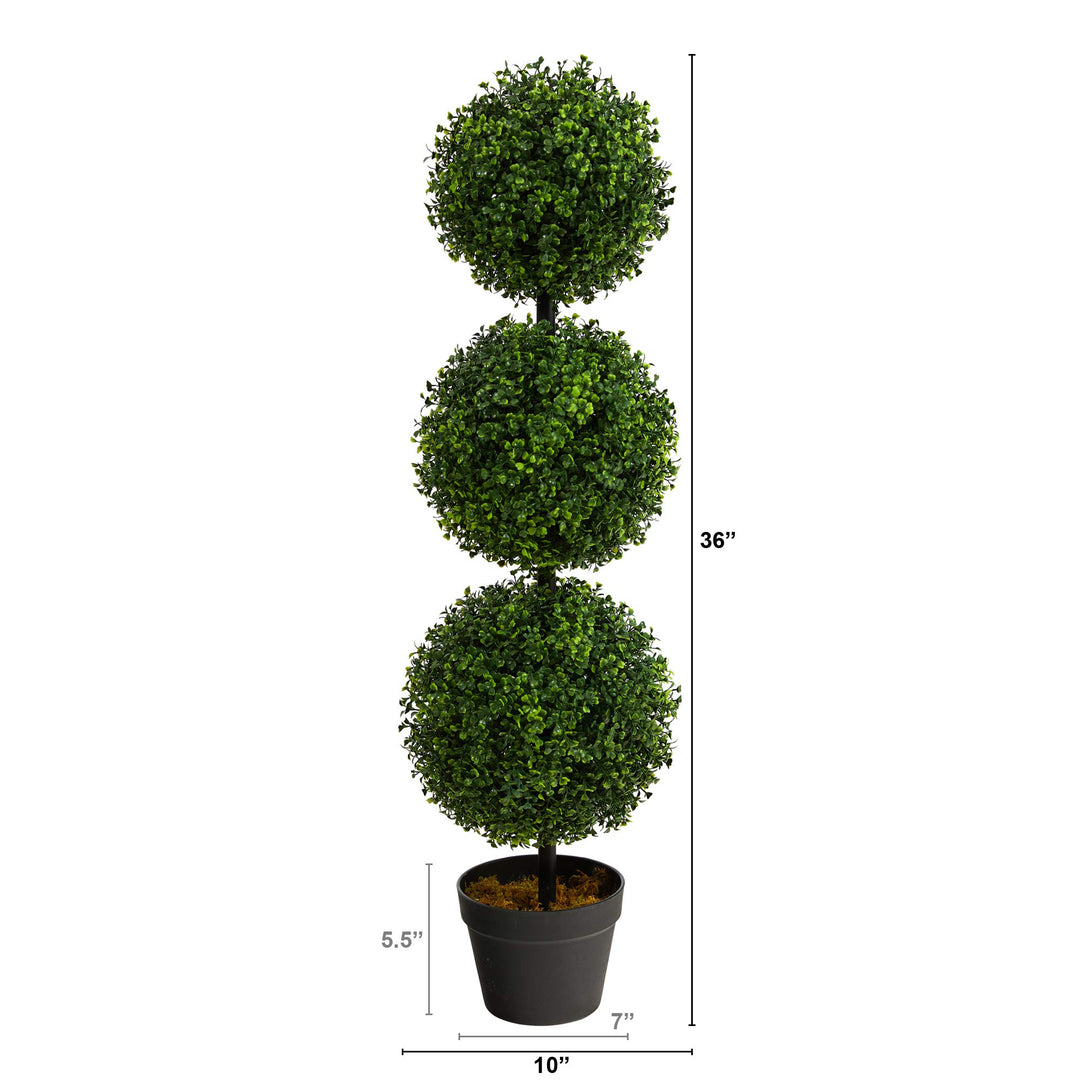 Nearly Natural 3ft. Artificial Triple Ball Boxwood Topiary Tree (Indoor/Outdoor) - Diamond Home USA