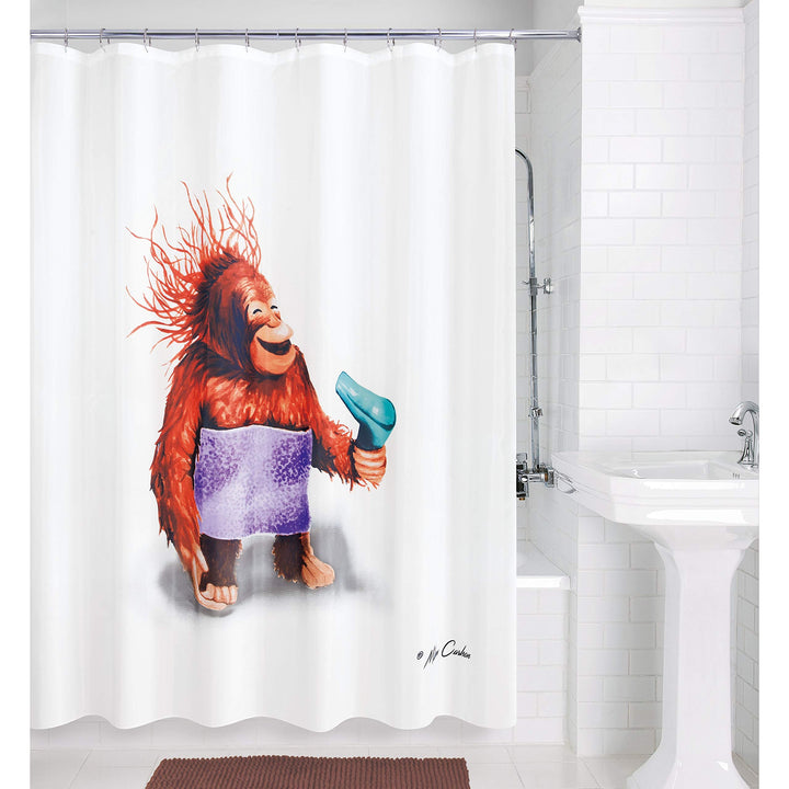 Blow Dryer Monkey Shower Curtain Brown Novelty Polyester - Diamond Home USA