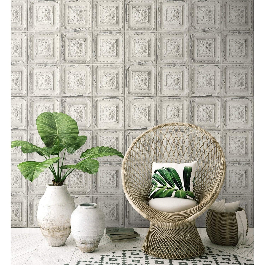 Distressed Tin Tile Peel and Stick Removable Wallpaper - 20.5 in. W X 18 Ft. L - Diamond Home USA