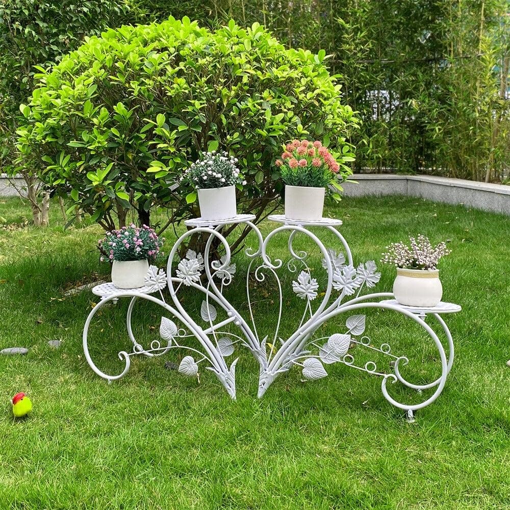 Plant Stand Set Of 2 Metal Flower Racks Potted White Black Classic Rectangular - Diamond Home USA