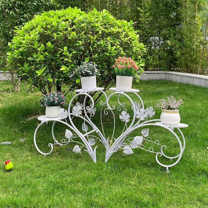Plant Stand Set Of 2 Metal Flower Racks Potted White Black Classic Rectangular - Diamond Home USA