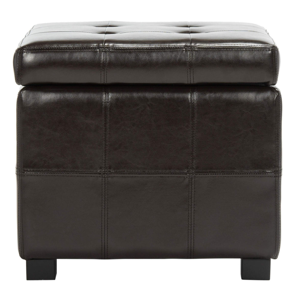 Square Storage Tufted Brown Leather Ottoman Transitional Solid Upholstered - Diamond Home USA