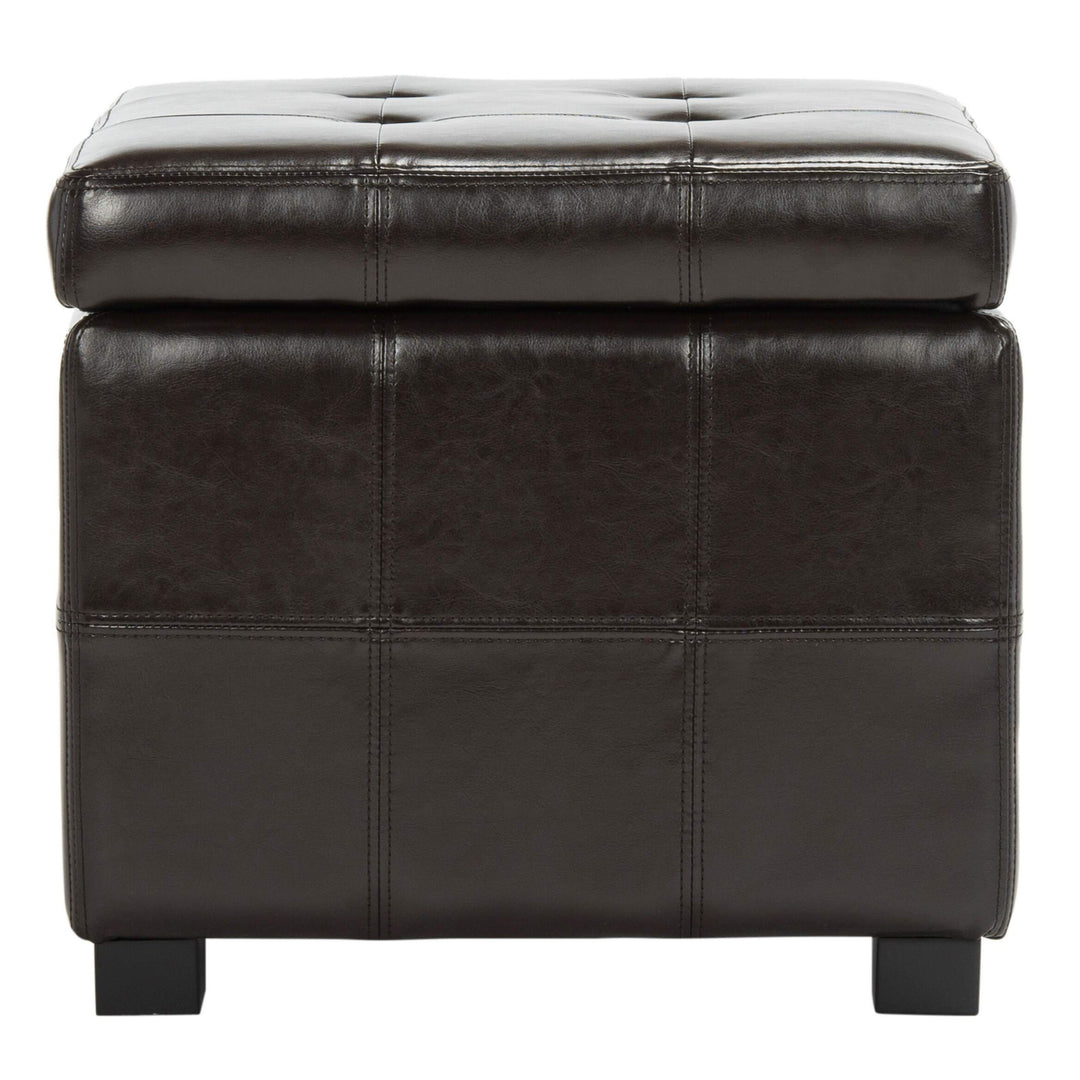 Square Storage Tufted Brown Leather Ottoman Transitional Solid Upholstered - Diamond Home USA