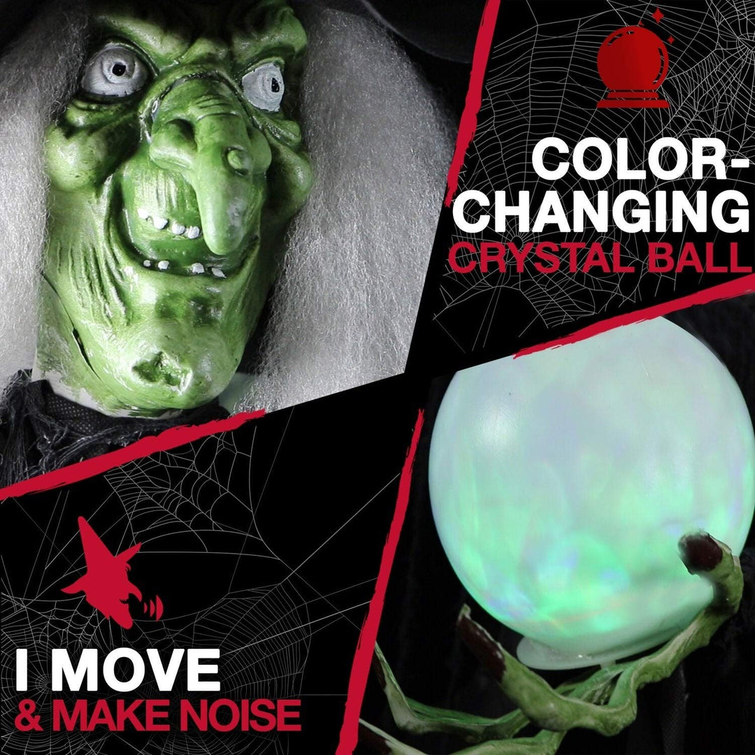 Life-Size Animated Wicked Witch Prop W/Led Crystal Ball for Indoor Or Outdoor - Diamond Home USA