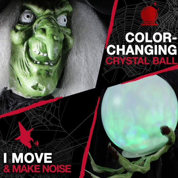 Life-Size Animated Wicked Witch Prop W/Led Crystal Ball for Indoor Or Outdoor - Diamond Home USA