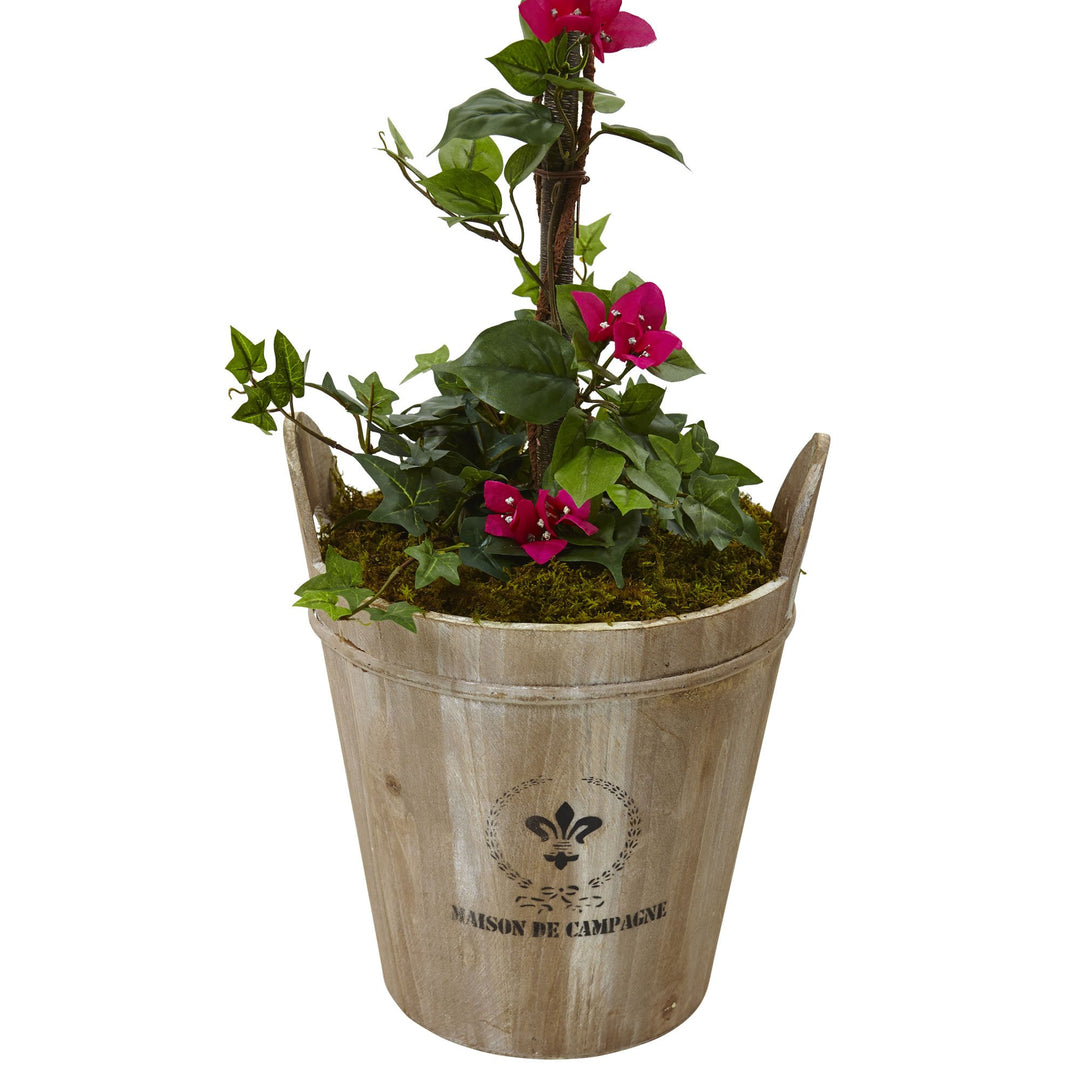Nearly Natural Bougainvillea Tree with European Barrel Planter - Diamond Home USA