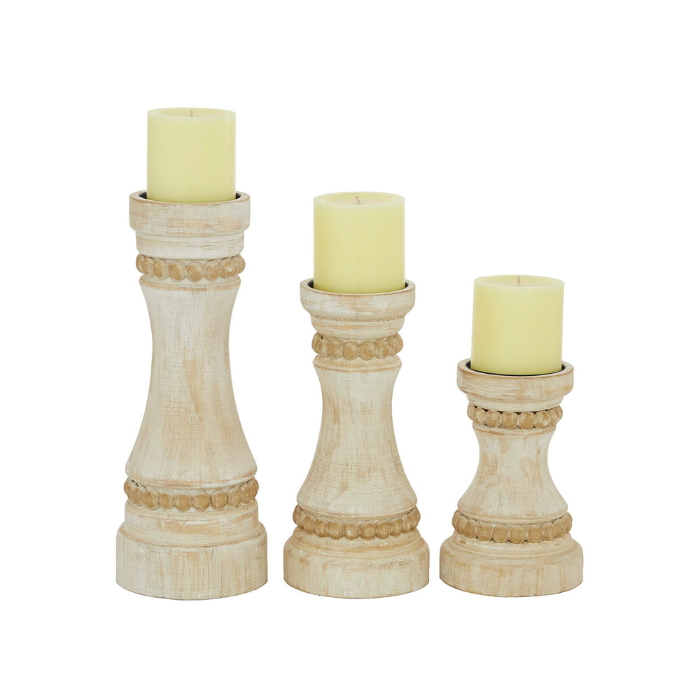 Cream Wood Farmhouse Candle Holder (Set of 3) 5 X 12 Off/White Country - Diamond Home USA