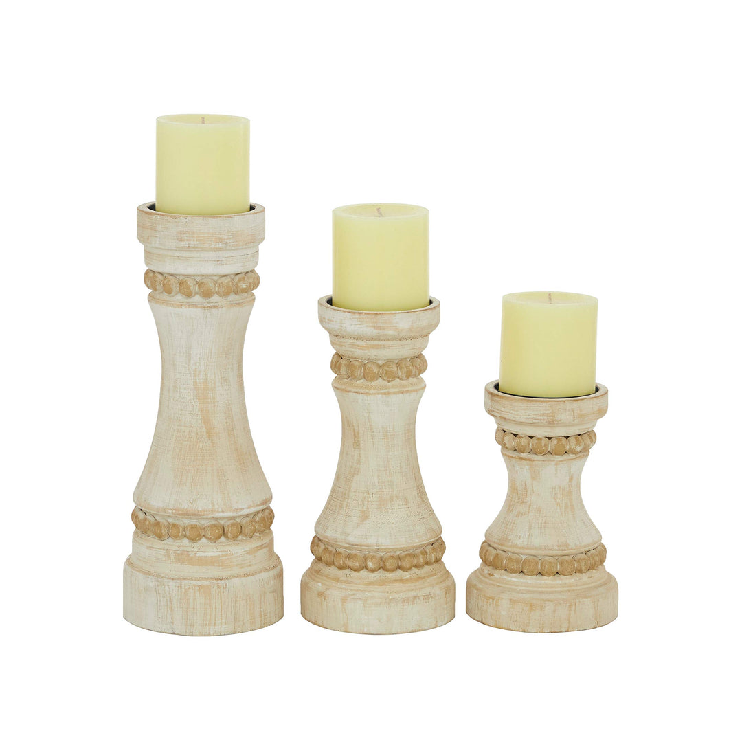 Cream Wood Farmhouse Candle Holder (Set of 3) 5 X 12 Off/White Country - Diamond Home USA