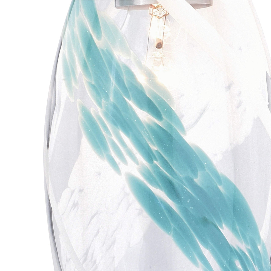 Satin Nickel Mini Pendant Ceiling Light Blue Glass - 4.75-in W X 9.75-in H D - Diamond Home USA