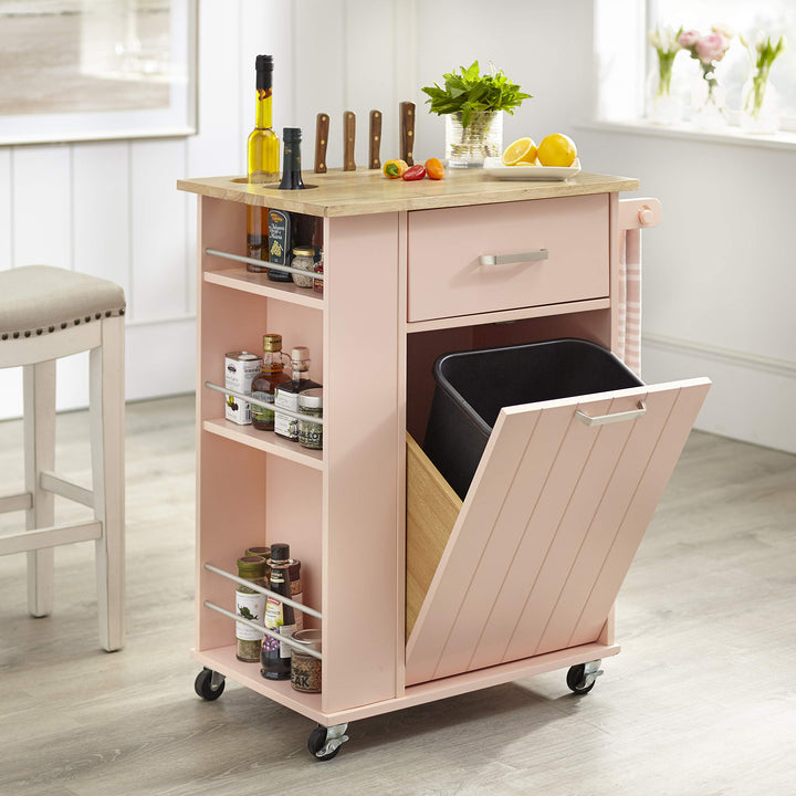 Target Marketing System Kitchen Lima Island Cart with 3 Tier Spice Racks Blush Pink - Diamond Home USA