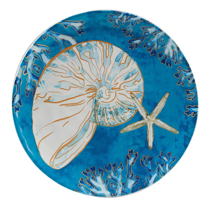 Shells 11-inch Dinner Plates Set Of 4 Blue Gold Grey Coastal Casual Farmhouse - Diamond Home USA