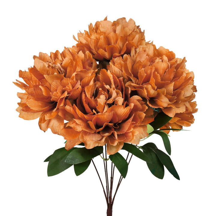 Set of 2 Brown Cafe Artificial Lush Hybrid Peony Flower Stem Bush Bouquet 7in - Diamond Home USA