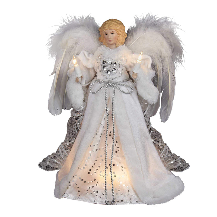 12-inch Ul 10-Light White and Silver Angel Treetop Multi Color Polyester - Diamond Home USA