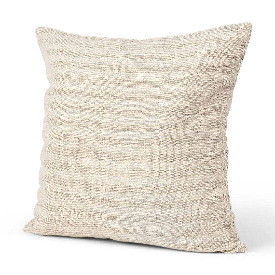 Cream W/Beige Stripe Linen-Cotton Square Decorative Pillow Cover Off/White