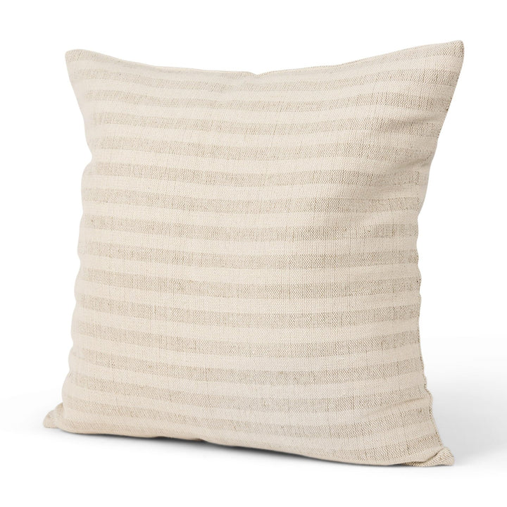 Cream W/Beige Stripe Linen-Cotton Square Decorative Pillow Cover Off/White