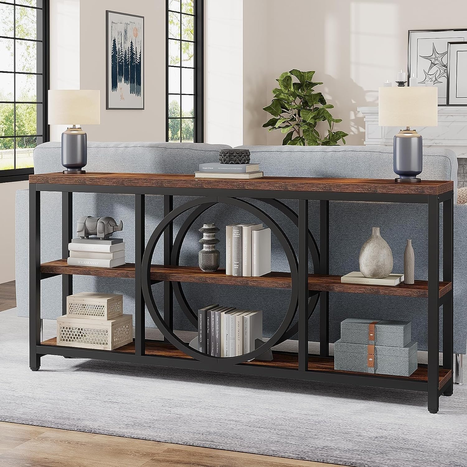 70.9 Inch Extra Long Console Table with 3 Tier Wood