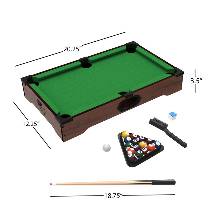 Mini Tabletop Pool Set- Billiards Game Includes Game Balls Sticks Chalk Brush - Diamond Home USA
