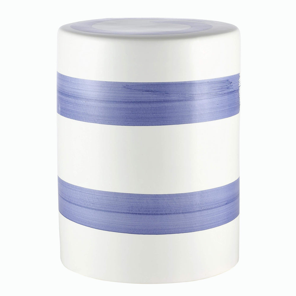 Stripe Ceramic Decorative Garden Stool Blue White Modern Contemporary Glossy - Diamond Home USA