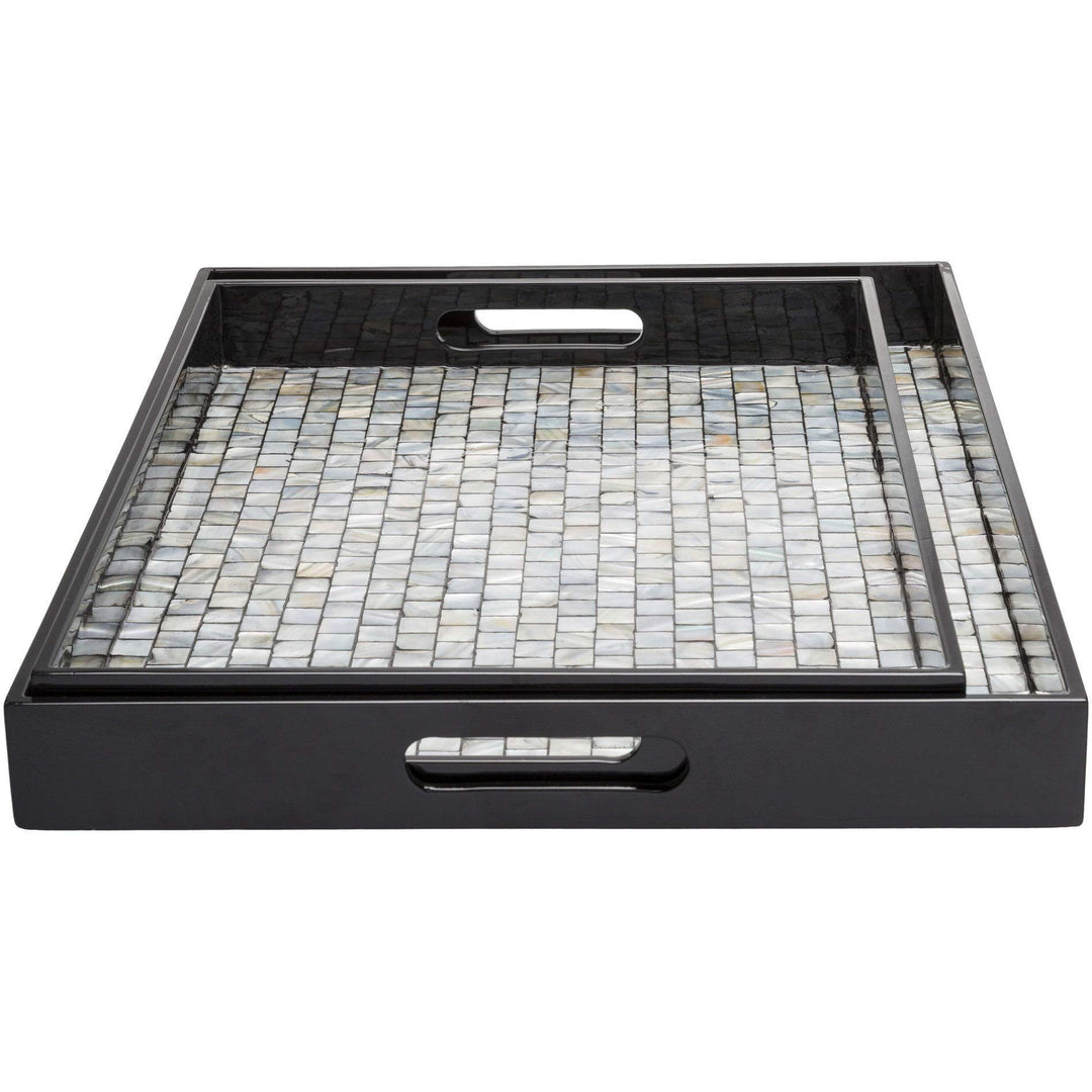 Black Mother of Pearl Decorative 2-Piece Tray Set Off/White Tan Modern - Diamond Home USA