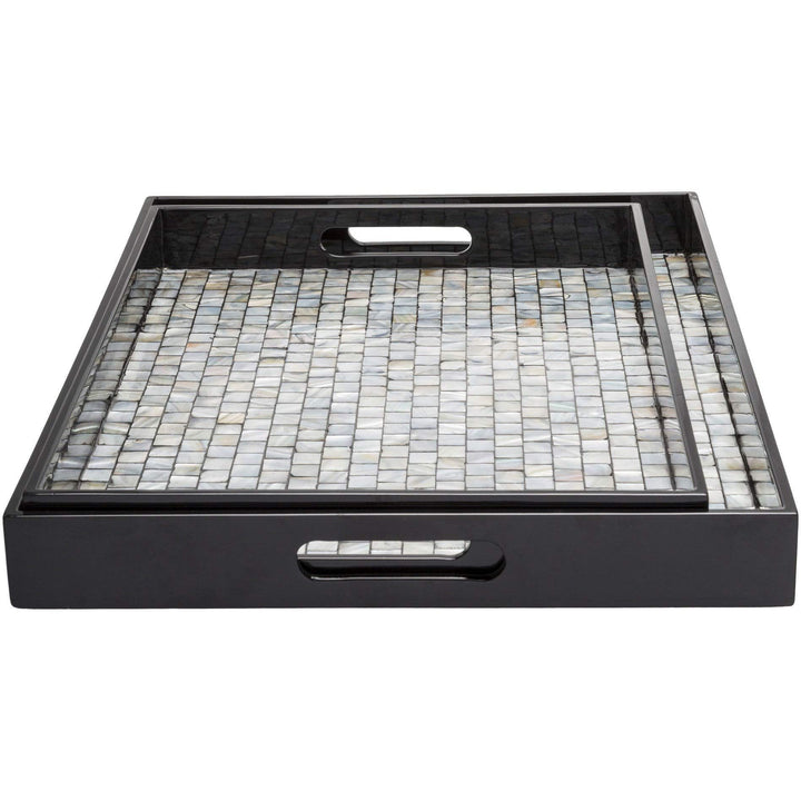 Black Mother of Pearl Decorative 2-Piece Tray Set Off/White Tan Modern - Diamond Home USA