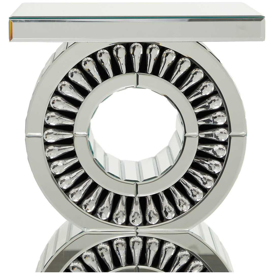 Silver Wood Mirrored Accent Table with Crystal Embellishment 15.70w X 15.70l . - Diamond Home USA