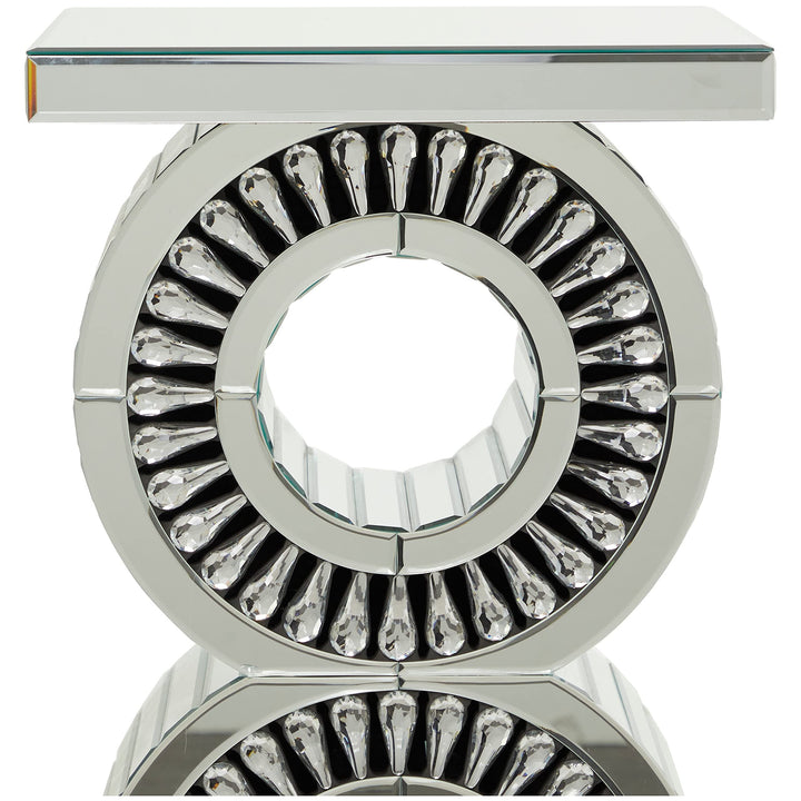 Silver Wood Mirrored Accent Table with Crystal Embellishment 15.70w X 15.70l . - Diamond Home USA