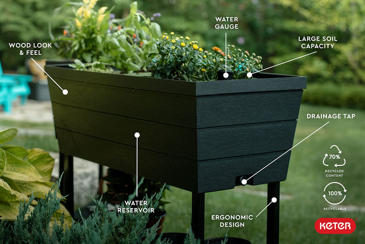 Keter Urban Bloomer 12.7 Gallon Raised Garden Bed with Self Watering Planter Box - Diamond Home USA