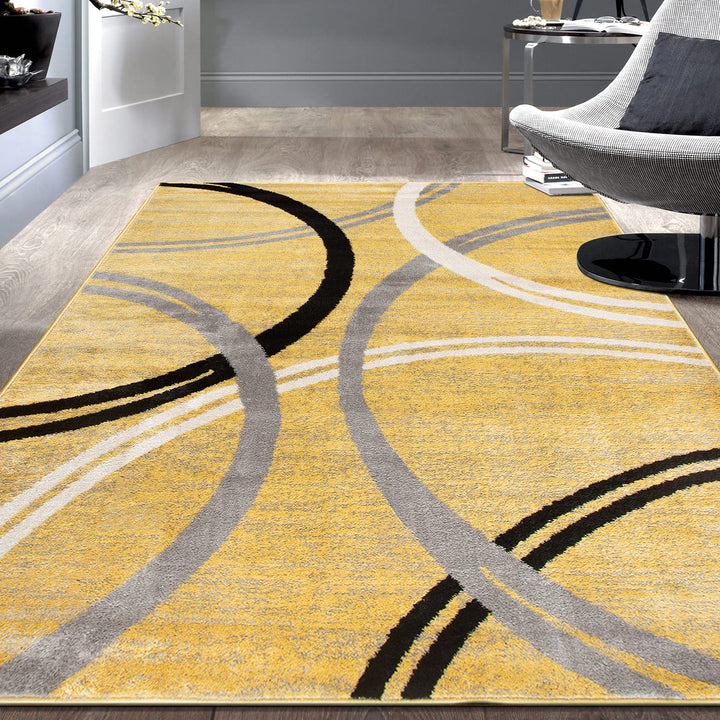 Rugshop Modern Wavy Circles Design Area Rug 7'10" x 10'2" Yellow 7'10" x 10'2" - Yellow