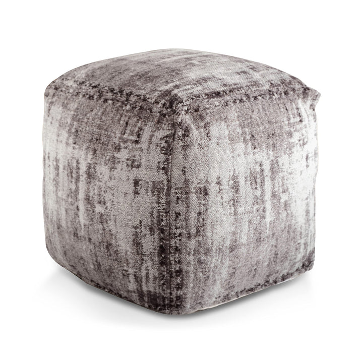 Pouf Ottoman Black Grey Patterned Transitional Pattern Square Cotton Handmade - Diamond Home USA