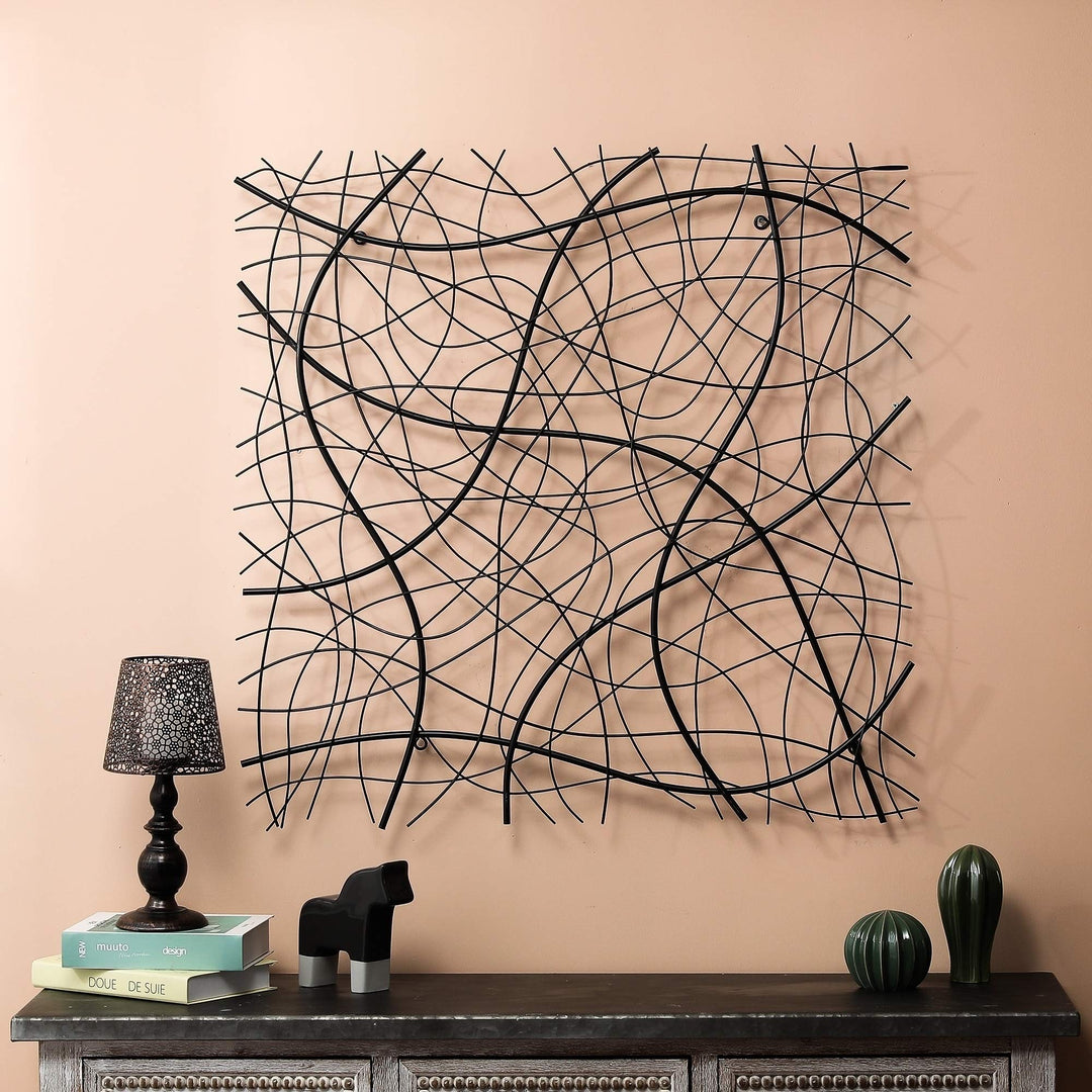 Large Black Abstract Square Metal Wall Decor Modern Contemporary Iron Includes - Diamond Home USA
