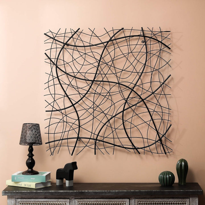 Large Black Abstract Square Metal Wall Decor Modern Contemporary Iron Includes - Diamond Home USA
