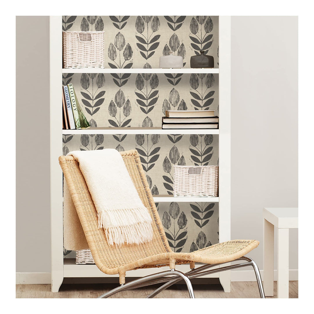 Folk Tulip Peel Stick Wallpaper X 20.5in Beige Floral Modern Contemporary - Diamond Home USA