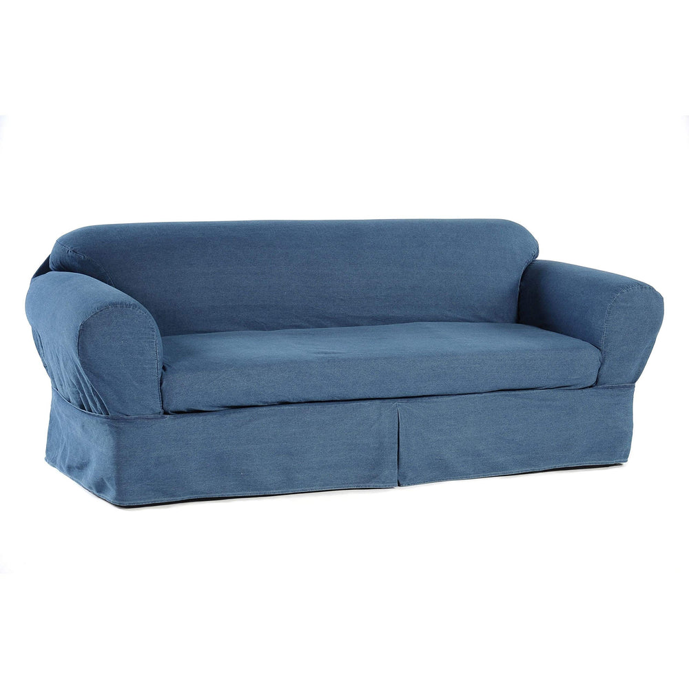 Washed Heavy Denim Cotton 2-Piece Sofa Slipocver Blue Solid - Diamond Home USA