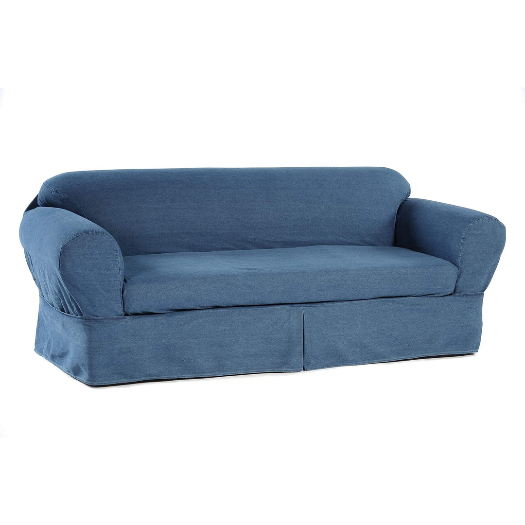 Washed Heavy Denim Cotton 2-Piece Sofa Slipocver Blue Solid - Diamond Home USA