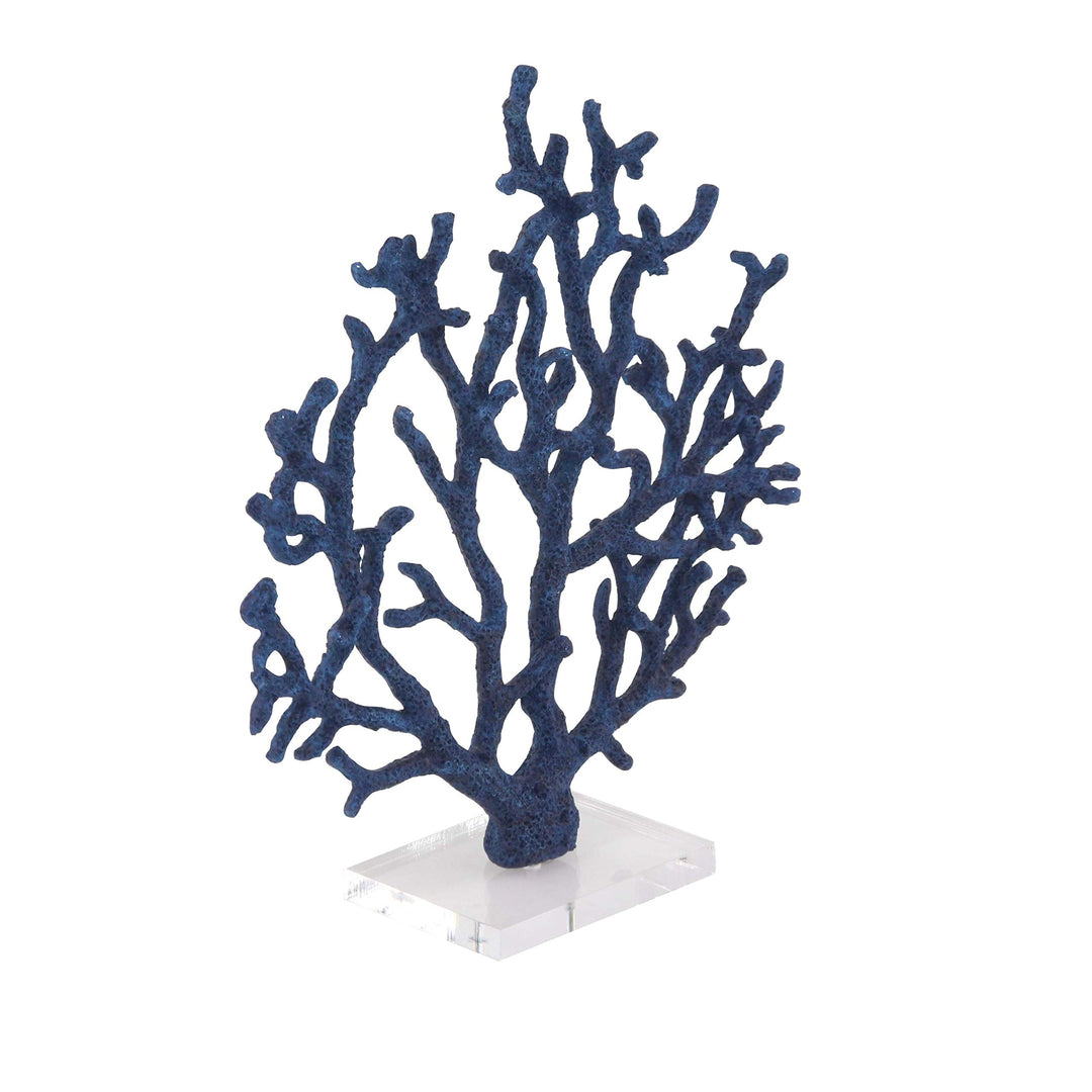 Coastal Polystone Blue Branched Coral Sculpture Nautical Resin Brass Finish - Diamond Home USA