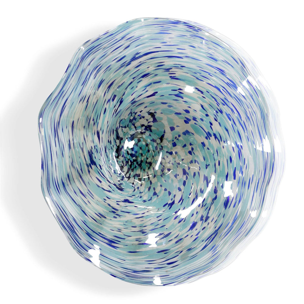 Hand Blown Swirling Seas Glass Platter Multicolored Finish Of Blues And White - Diamond Home USA