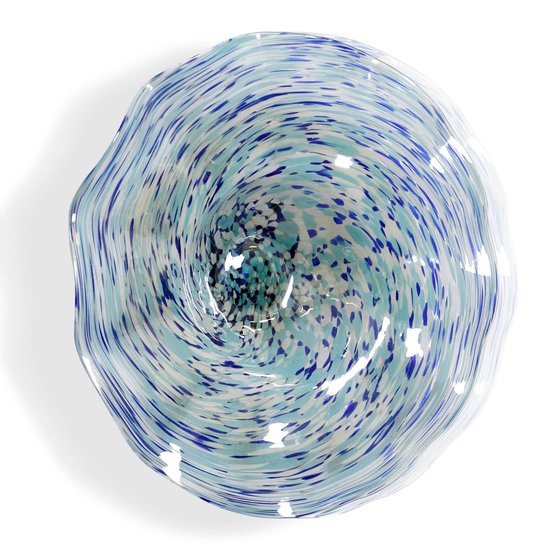 Hand Blown Swirling Seas Glass Platter Multicolored Finish Of Blues And White - Diamond Home USA