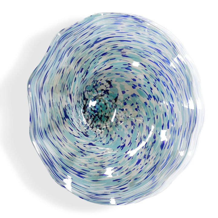 Hand Blown Swirling Seas Glass Platter Multicolored Finish Of Blues And White - Diamond Home USA